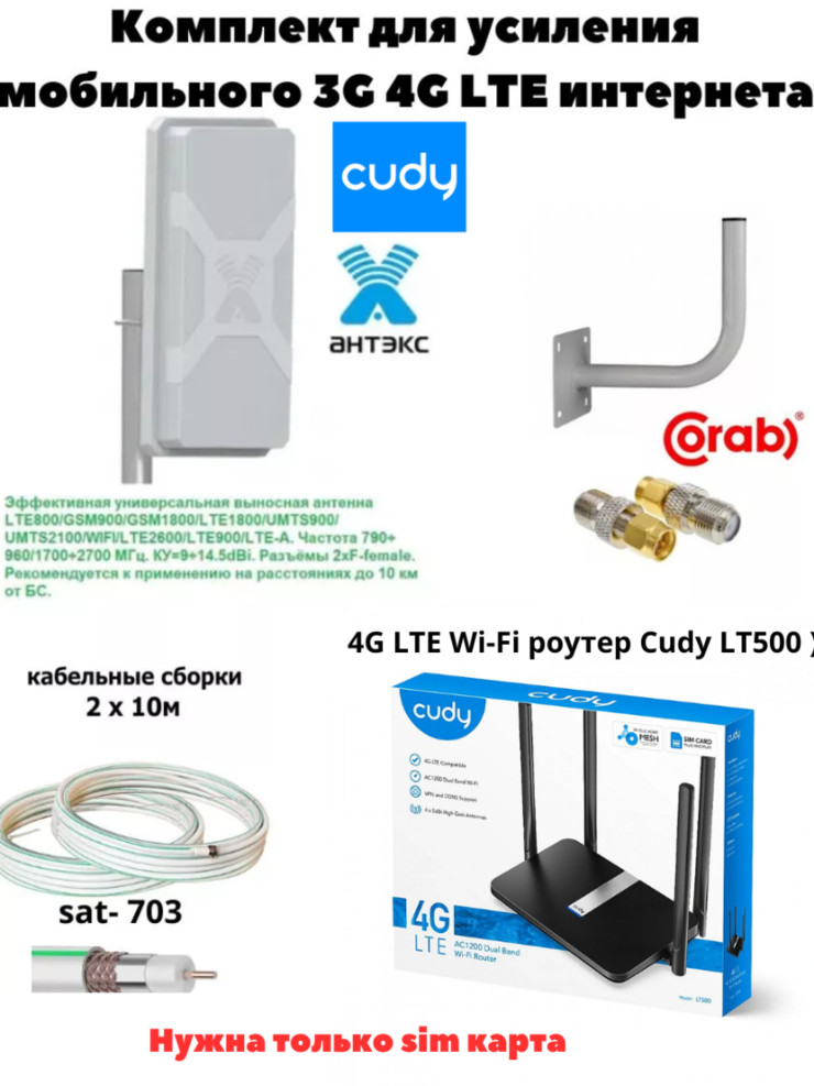 Готовый комплект для 4G интернета Cudy LT500D с усиленной антенной Nitsa